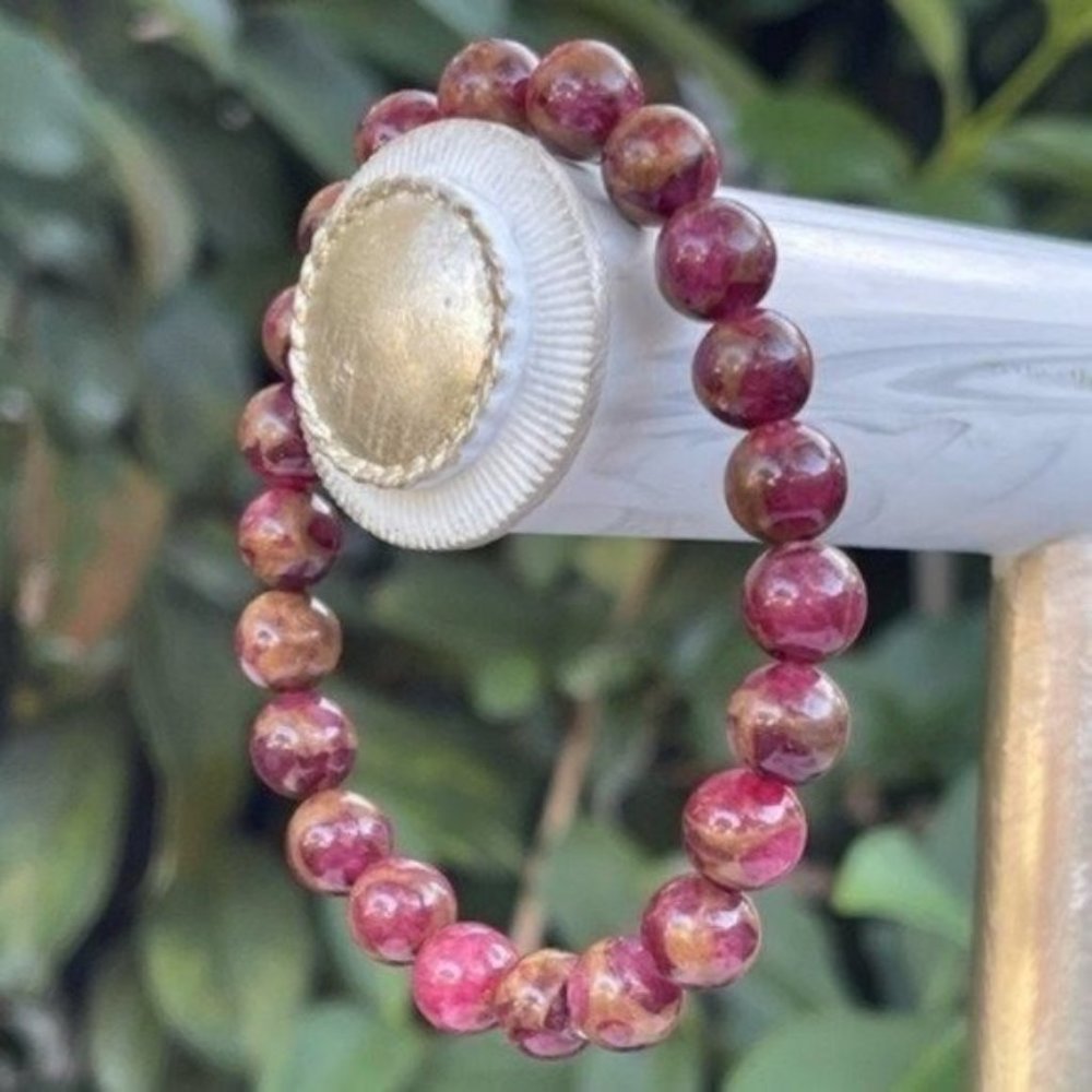 8mm Berry Red Opal Bronzite Stretch Bracelet